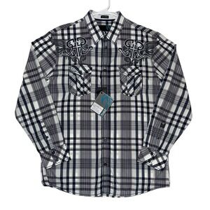 ROAR Classic Embroidered Shirt Long Sleeve Button Size XL‎ Navy Blue White NEW